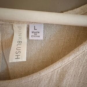 PinkBlush beige raw edge bell sleeve babydoll maternity dress.